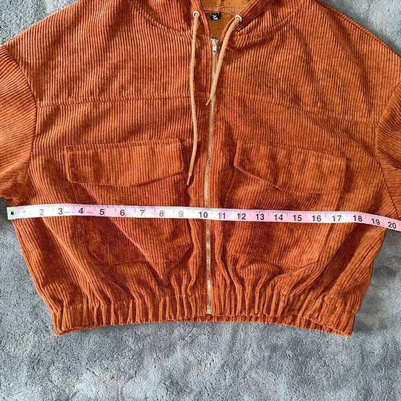 Zaful Brown Ribbed Cropped Hoodie Women's Large Corduroy Jacket - Picture 4 of 16